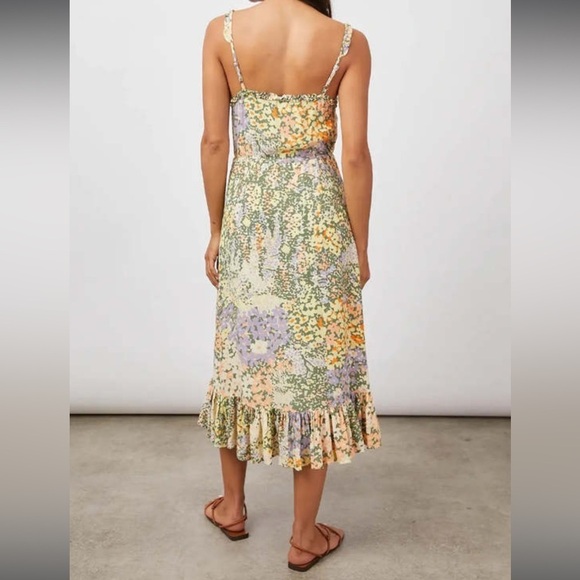 Evereve Rails Adalyn Midi Dress in Gardenia Floral Print Green Yellow Ruffle S - Picture 11 of 16
